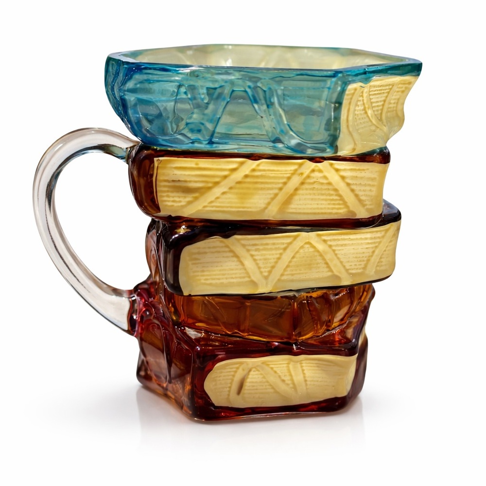 Hand Blown Studio Art Glass Mug – Sculptural Stacked Book Design